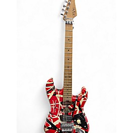 Used EVH Striped Series Frankie Red with Black and White Stripes Solid Body Electric Guitar