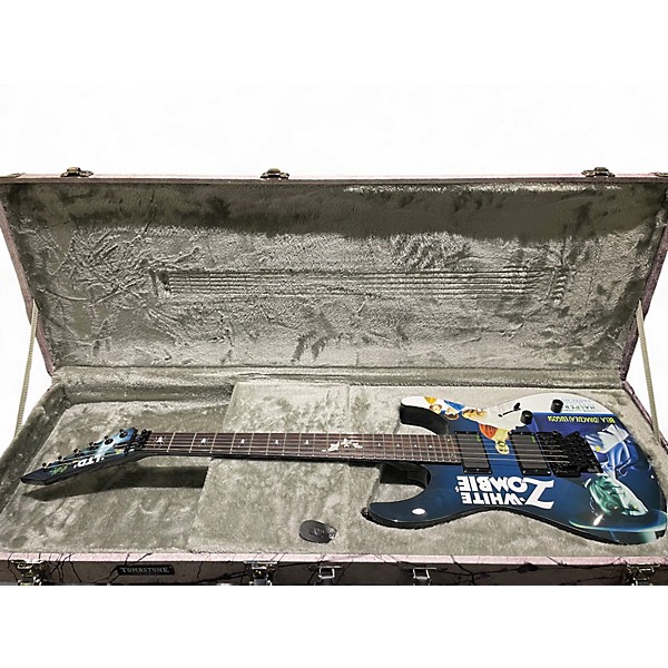 Used ESP LTD Kirk Hammett Signature White Zombie Blue Solid Body Electric Guitar