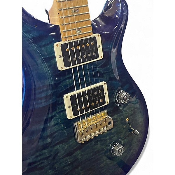 Used 2017 PRS Custom 24 10 Top Maple FB Trans Blue Solid Body Electric Guitar