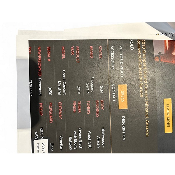 Used Sheppard GRAND CONCERT MINSTREL Antique Natural Acoustic Guitar