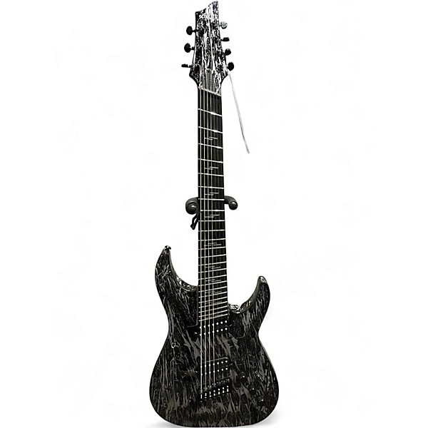 Used Schecter Guitar Research SILVER MOUNTAIN SILVER AND BLACK Solid Body Electric Guitar