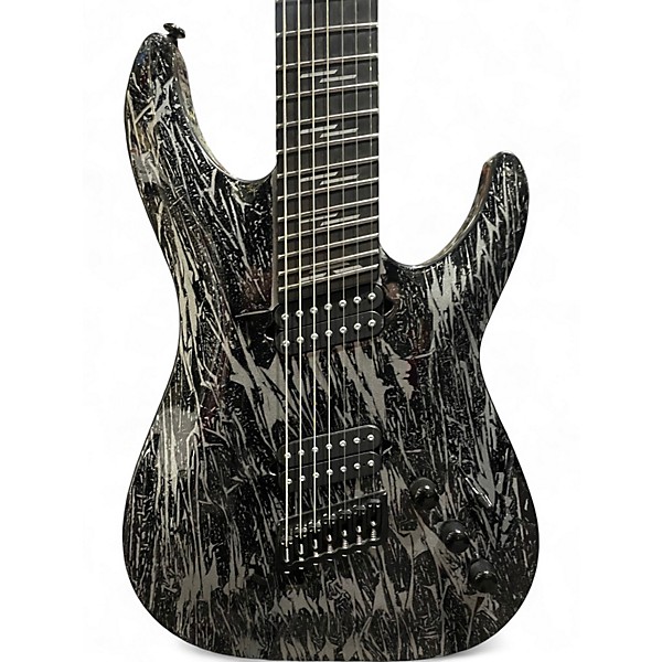 Used Schecter Guitar Research SILVER MOUNTAIN SILVER AND BLACK Solid Body Electric Guitar