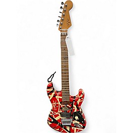 Used EVH Striped Series Frankie Red with Black and White Stripes Relic Solid Body Electric Guitar