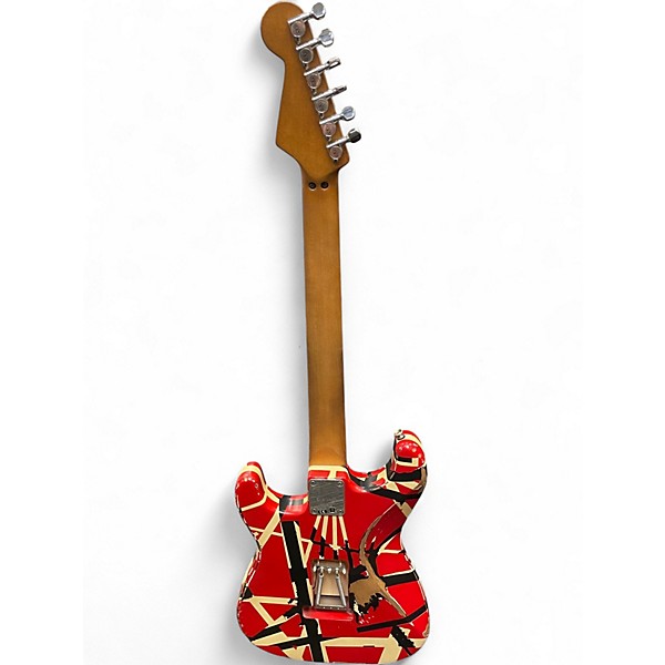 Used EVH Striped Series Frankie Red with Black and White Stripes Relic Solid Body Electric Guitar
