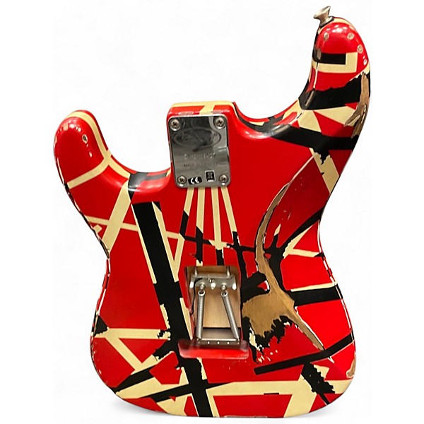 Used EVH Striped Series Frankie Red with Black and White Stripes Relic Solid Body Electric Guitar