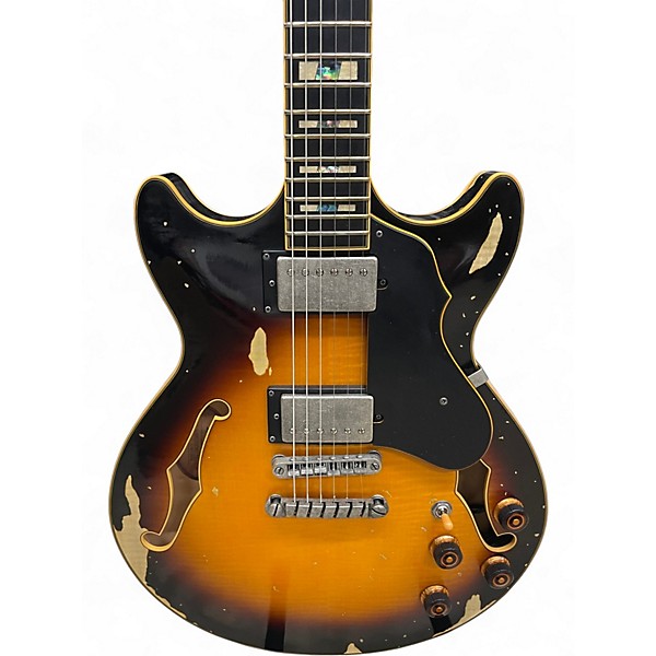 Used Ibanez Amv100fmd-ysl-12-01 Vintage Sunburst Hollow Body Electric Guitar