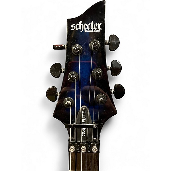 Used Schecter Guitar Research Omen Elite-6 FR See-Thru Blue Burst Solid Body Electric Guitar