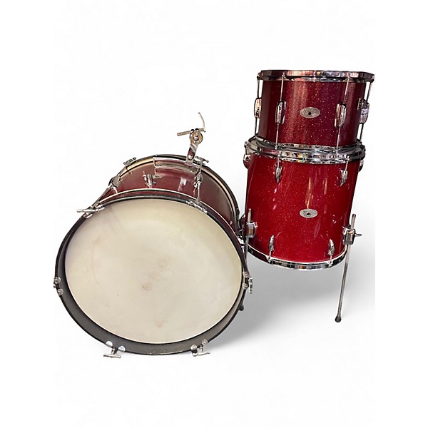 Used 1960s Premier 3 Piece 3 Piece Red Sparkle Drum Kit
