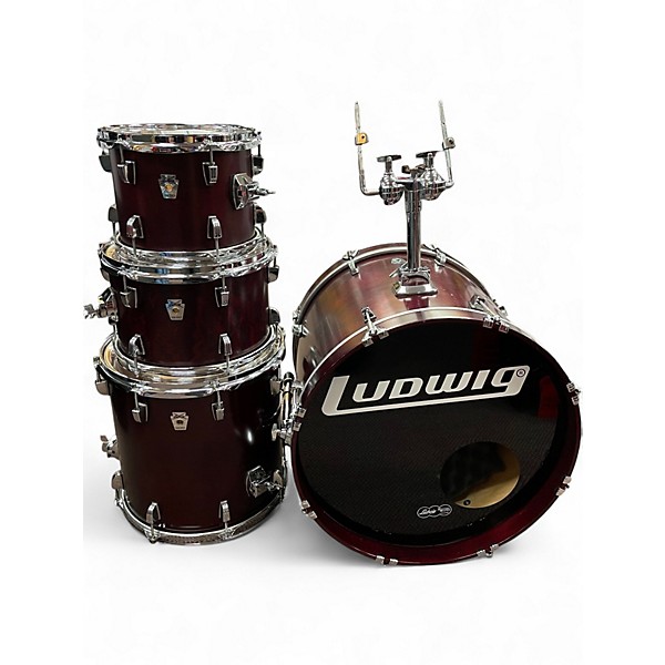 Used Ludwig 4 Piece BIRCH SILVER KEYSTONE RED GRAIN Drum Kit