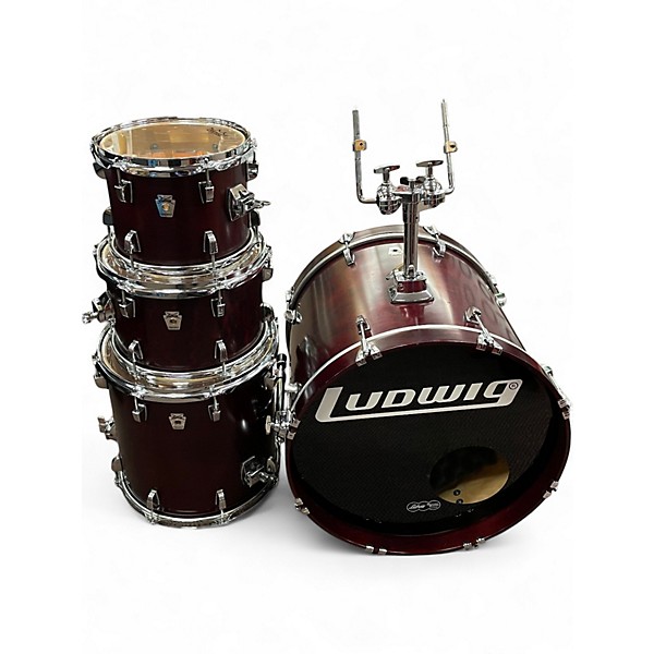 Used Ludwig 4 Piece BIRCH SILVER KEYSTONE RED GRAIN Drum Kit