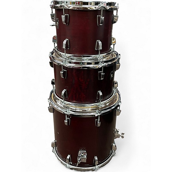 Used Ludwig 4 Piece BIRCH SILVER KEYSTONE RED GRAIN Drum Kit