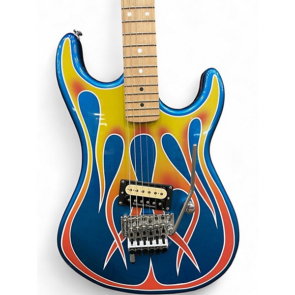 Used Kramer Baretta Hot Rod Blue Sparkle with Flames Solid Body Electric Guitar