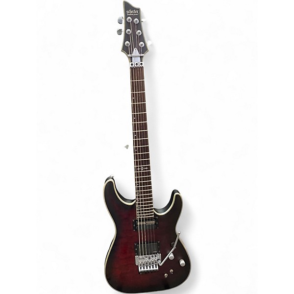 Used Schecter Guitar Research C1 Platinum FR Sustainiac Satin Crimson Red Burst Solid Body Electric Guitar