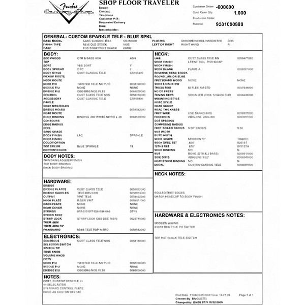 Used Fender Custom Shop American Sparkle Telecaster Blue Sparkle Solid Body Electric Guitar