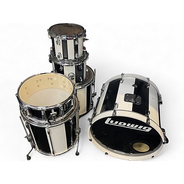 Used Ludwig 6 Piece ELEMENT EVOLUTION DRUM KIT Black and White Drum Kit