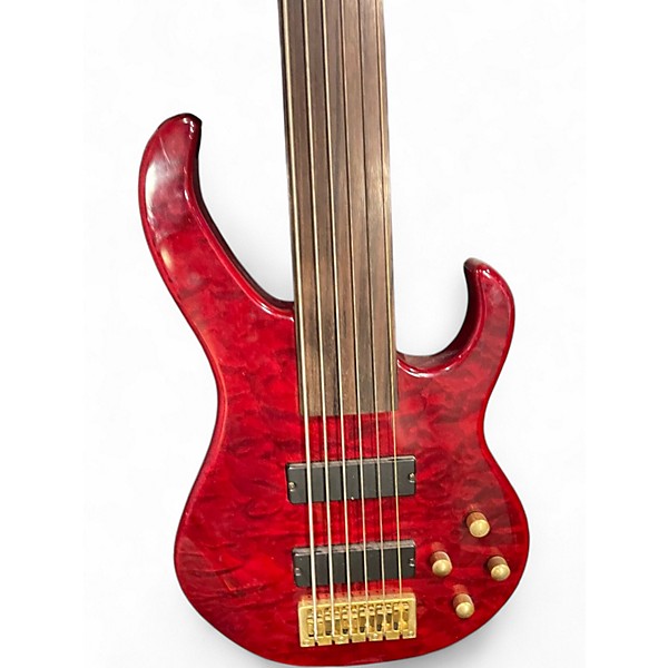 Used Brice 6 String Fretless Bass Candy Apple Red Electric Bass Guitar