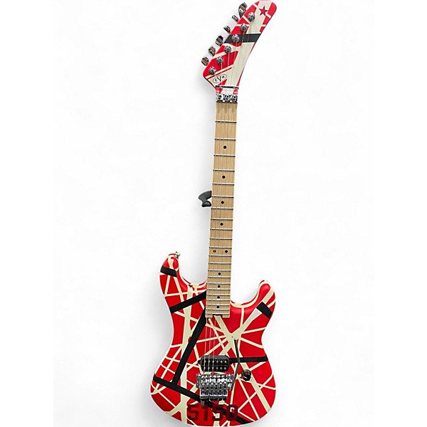 Used EVH 5150 STRIPE SERIES Red with Black and White Stripes Solid Body Electric Guitar