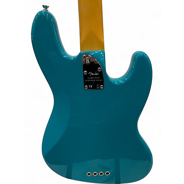 Used 2023 Fender AMERICAN PROFESSIONAL II JAZZ BASS LEFT HANDED Miami Blue Electric Bass Guitar