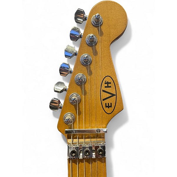 Used EVH Striped Series Frankie Relic Red with Black and White Stripes Solid Body Electric Guitar