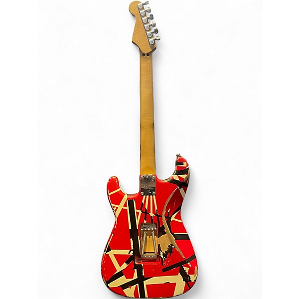 Used EVH Striped Series Frankie Relic Red with Black and White Stripes Solid Body Electric Guitar