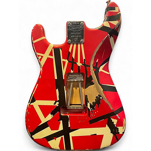Used EVH Striped Series Frankie Relic Red with Black and White Stripes Solid Body Electric Guitar