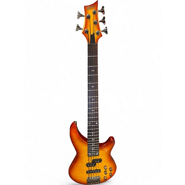 Used Mitchell MB305 5 String Quilted Heritage Burst Electric Bass Guitar
