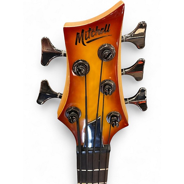 Used Mitchell MB305 5 String Quilted Heritage Burst Electric Bass Guitar