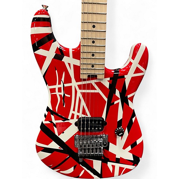 Used EVH Striped Series Red with Black and White Stripes Solid Body Electric Guitar
