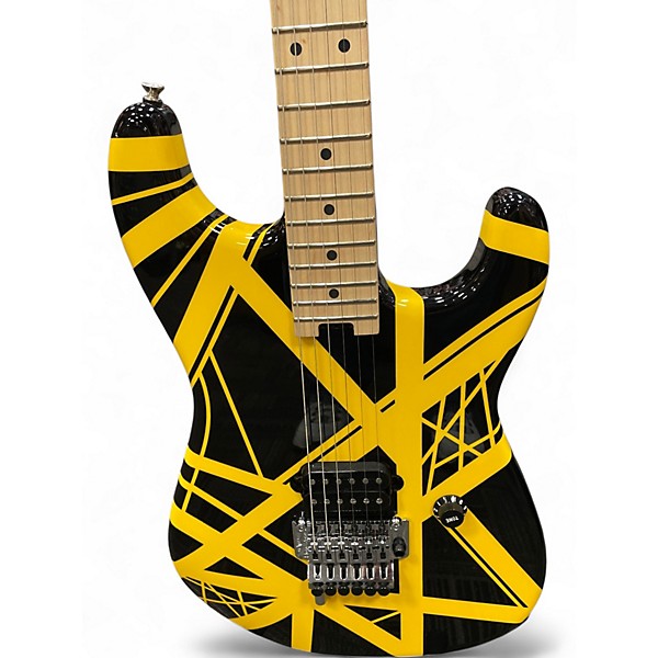 Used EVH Striped Series Star BLACK WITH YELLOW STRIPES Solid Body Electric Guitar