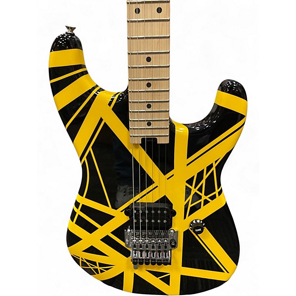 Used EVH Striped Series BLACK WITH YELLOW STRIPES Solid Body Electric Guitar