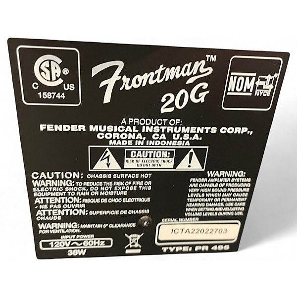 Used Fender FRONTMAN 20G Guitar Combo Amp