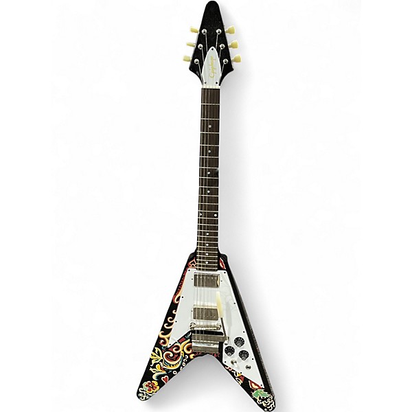 Used Epiphone Jimi Hendrix "Love Drops" Flying V Electric Guitar Ebony w/A Ebony w/ Artwork Solid Body Electric Guitar