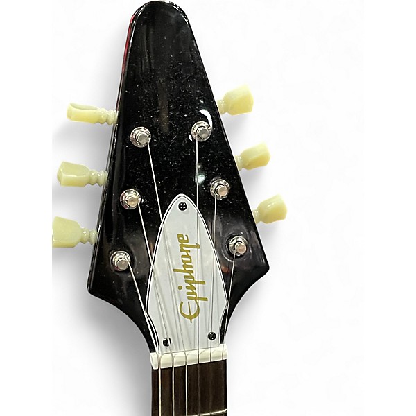 Used Epiphone Jimi Hendrix "Love Drops" Flying V Electric Guitar Ebony w/A Ebony w/ Artwork Solid Body Electric Guitar