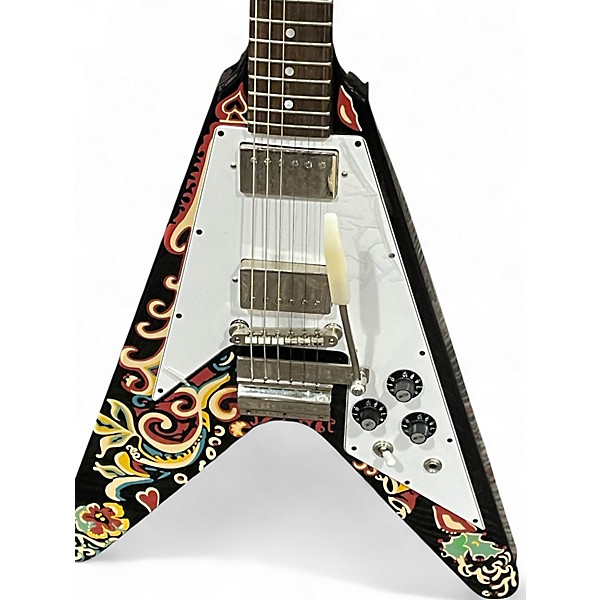 Used Epiphone Jimi Hendrix "Love Drops" Flying V Electric Guitar Ebony w/A Ebony w/ Artwork Solid Body Electric Guitar