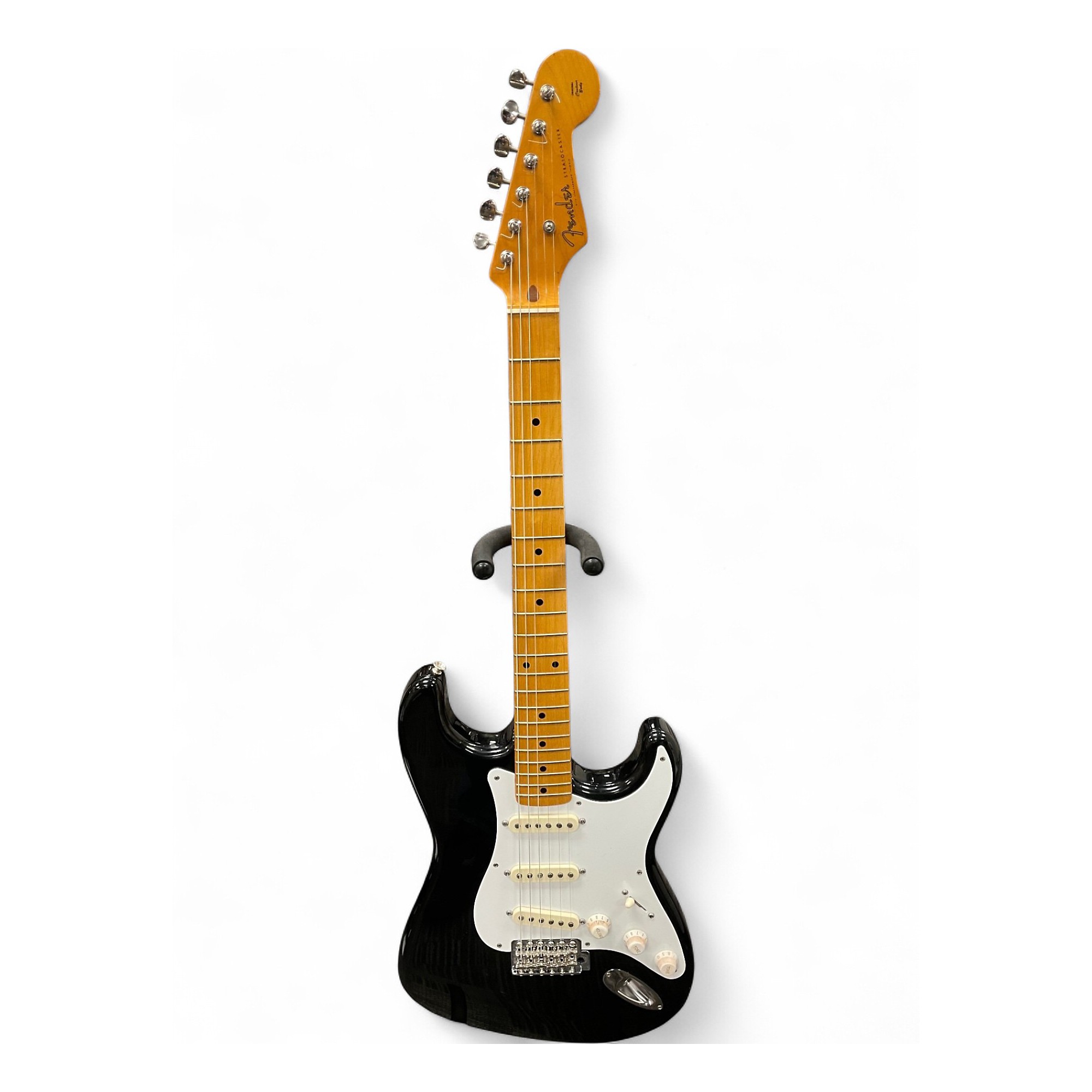 ギター Fender japan st54 1989 Vintage 1989 Fender ST-54 Stratocaster Black Solid Body Electric