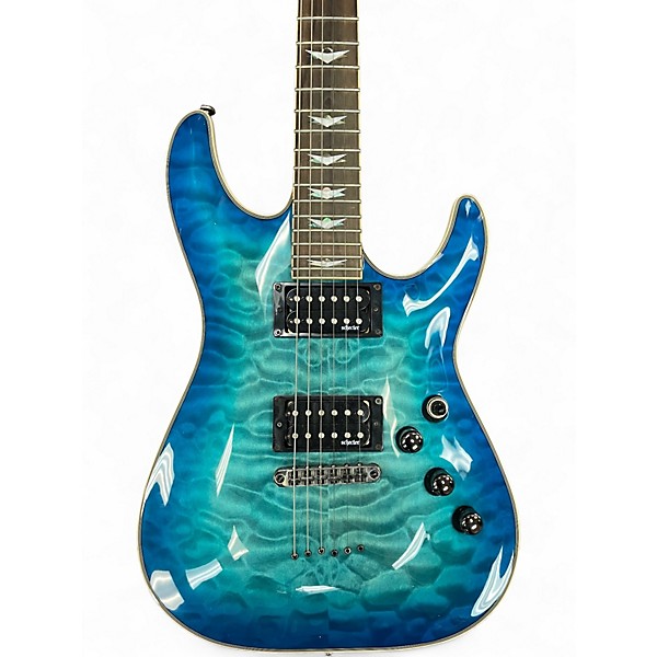Used Schecter Guitar Research Diamond Series OMEN EXREME Metallic Aqua Marine Solid Body Electric Guitar