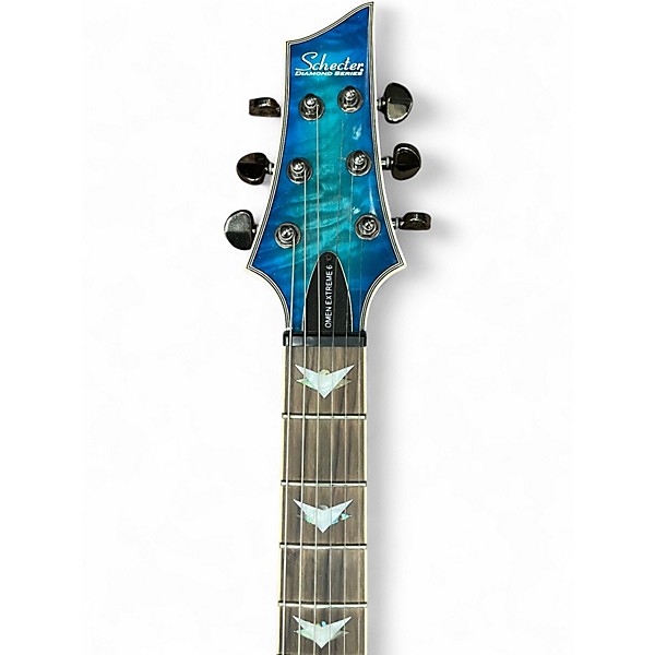 Used Schecter Guitar Research Diamond Series OMEN EXREME Metallic Aqua Marine Solid Body Electric Guitar