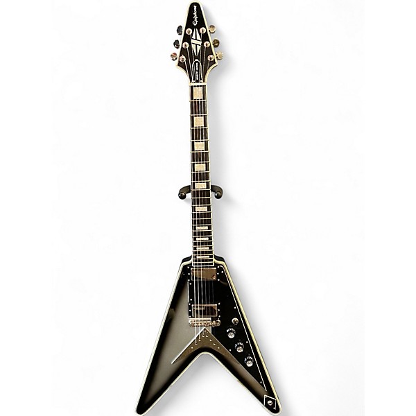 Used Epiphone Brent Hinds Flying V Custom Black and Silver Solid Body Electric Guitar