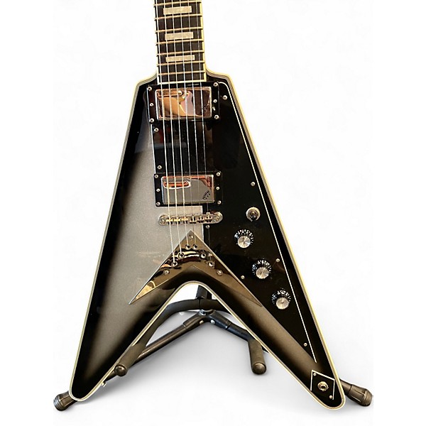 Used Epiphone Brent Hinds Flying V Custom Black and Silver Solid Body Electric Guitar