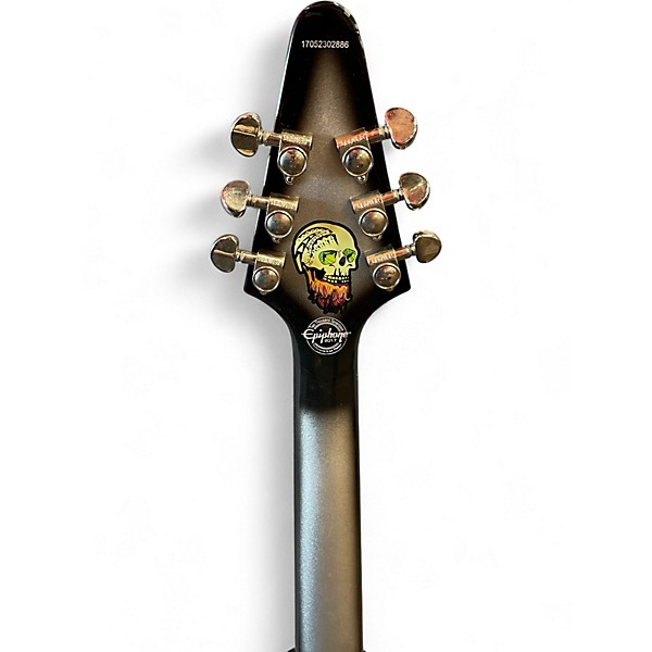 Used Epiphone Brent Hinds Flying V Custom Black and Silver Solid Body Electric Guitar
