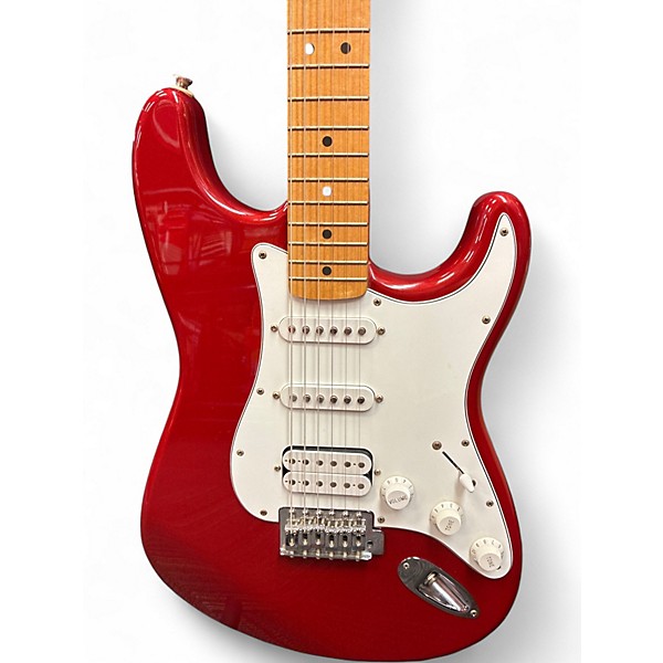 Used Squier FSR Short Scale Stratocaster Crimson Red Transparent Solid Body Electric Guitar