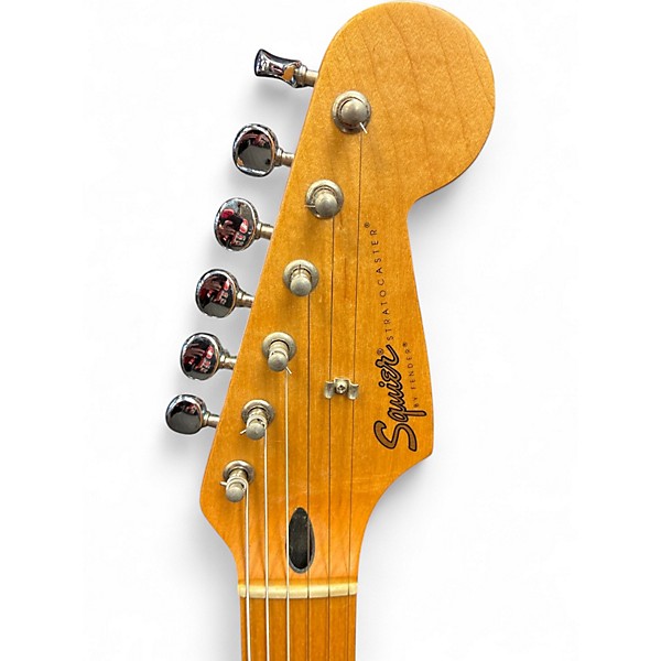 Used Squier FSR Short Scale Stratocaster Crimson Red Transparent Solid Body Electric Guitar