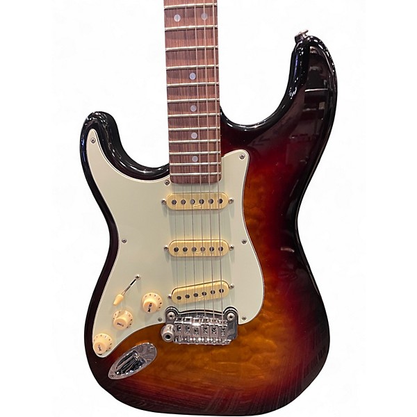 Used 2010s G&L Legacy QMT Left Handed 3 Tone Sunburst Solid Body Electric Guitar