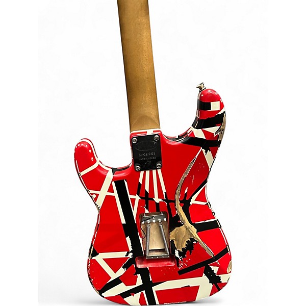 Used EVH Striped Series Frankie Red with Black and White Stripes Solid Body Electric Guitar