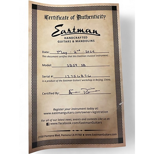 Used Eastman SB59 Truetone Sunburst Solid Body Electric Guitar