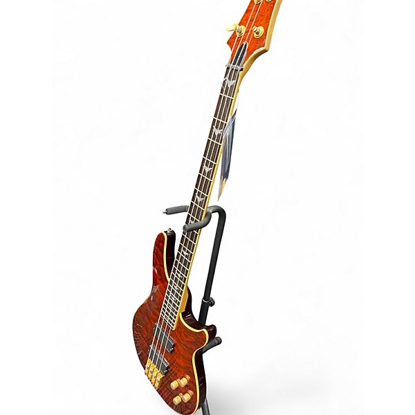 Used Schecter Guitar Research C4 4 String Red Flame Top Electric Bass Guitar