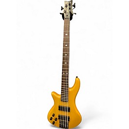Used Schecter Guitar Research Stiletto Studio 5 String Left Handed Yellow Electric Bass Guitar