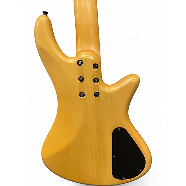 Used Schecter Guitar Research Stiletto Studio 5 String Left Handed Yellow Electric Bass Guitar