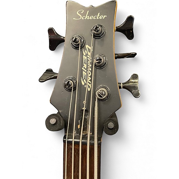 Used Schecter Guitar Research Stiletto Studio 5 String Left Handed Yellow Electric Bass Guitar