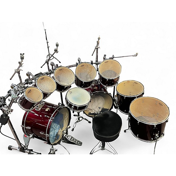 Used Pearl 9 Piece Export Wine Red Drum Kit